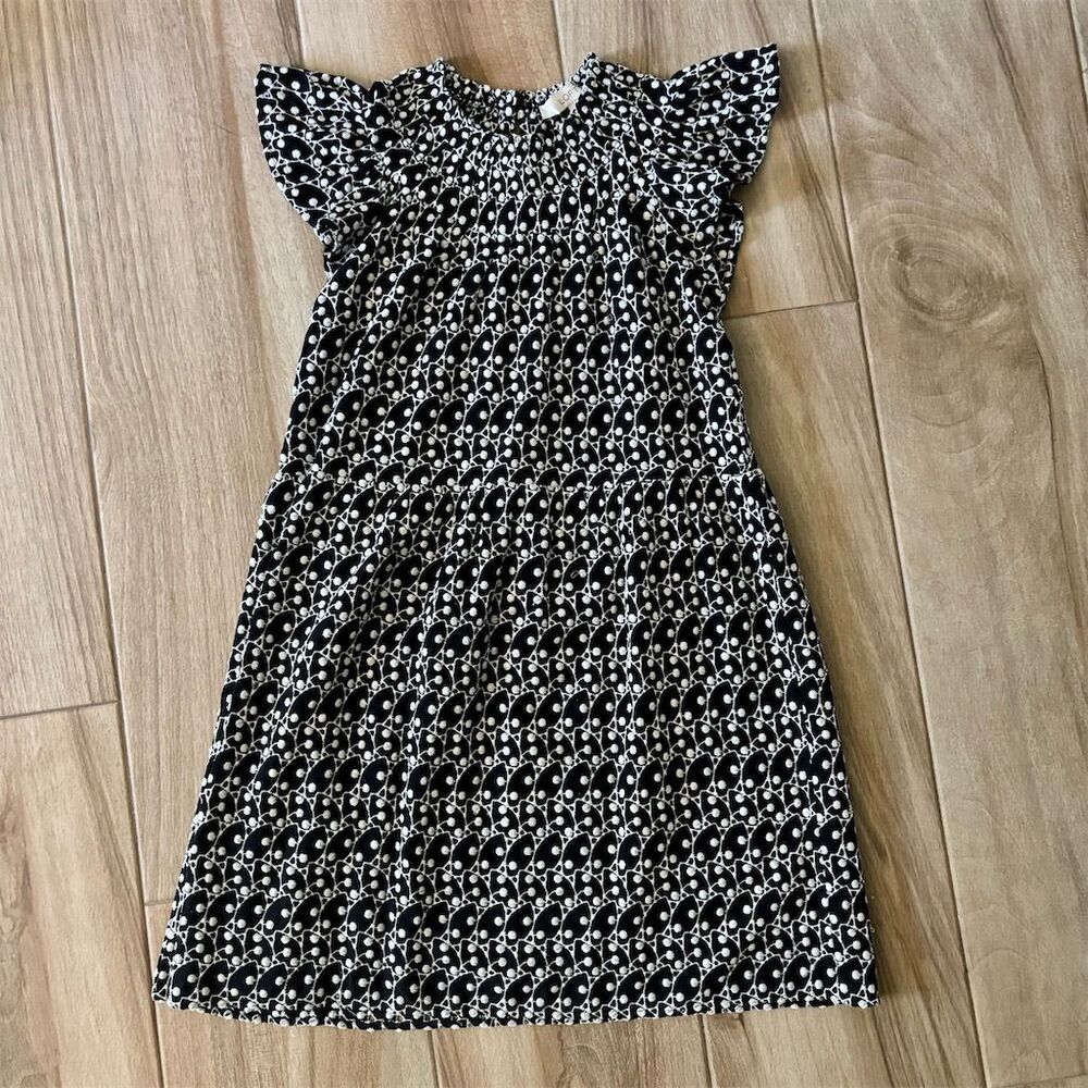 LOFT XS Petites Black Eyelet Smocked Yoke Swing Dress Flutter Sleeve